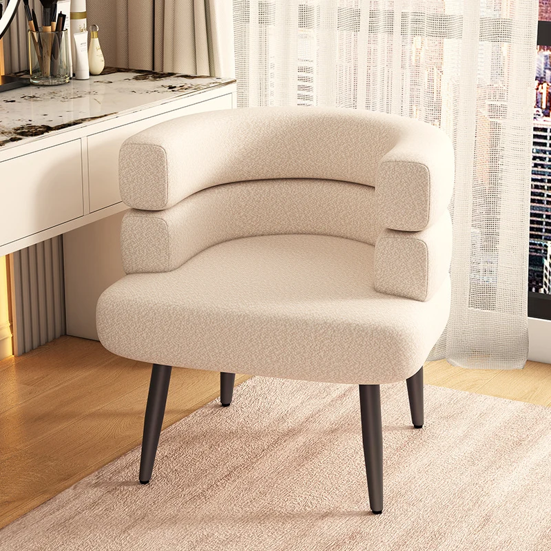 Contemporary Nordic Sherpa Fabric & Carbon Steel Curved Round Accent Chair For Bedroom & Living Room