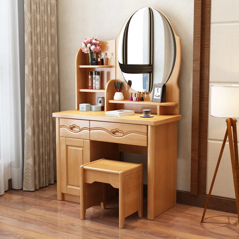 Traditional Makeup Table with 2 Drawers Vanity Tables with Mirror