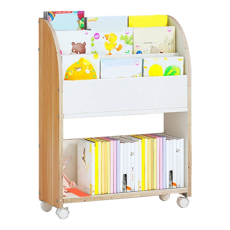 Contemporary Ladder Bookcase Manufactured Wood Bookshelf with Caster Wheels