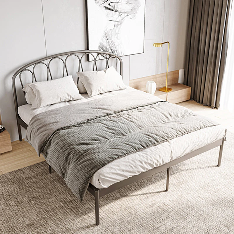 Glam Open-Frame Bed with Arched Headboard, 48" Tall Metal Bed
