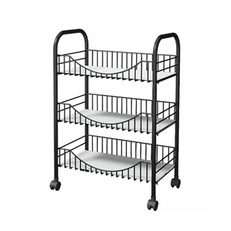 Modern Style Steel Bookcase with Wheels Open Bookshelf for Living Room