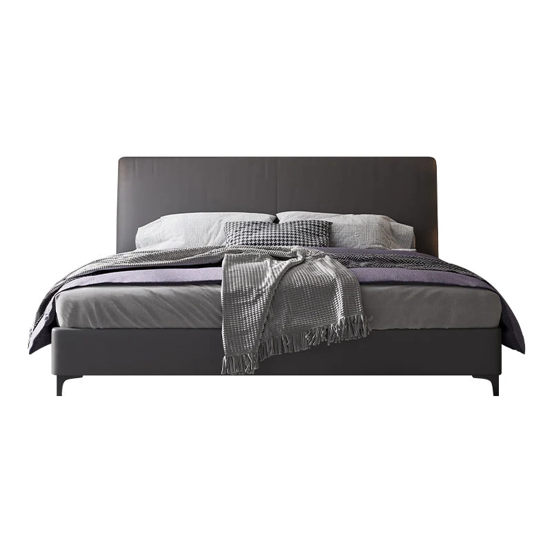 Wood and Upholstered Standard Bed Contemporary Panel Bed with Upholstered Headboard