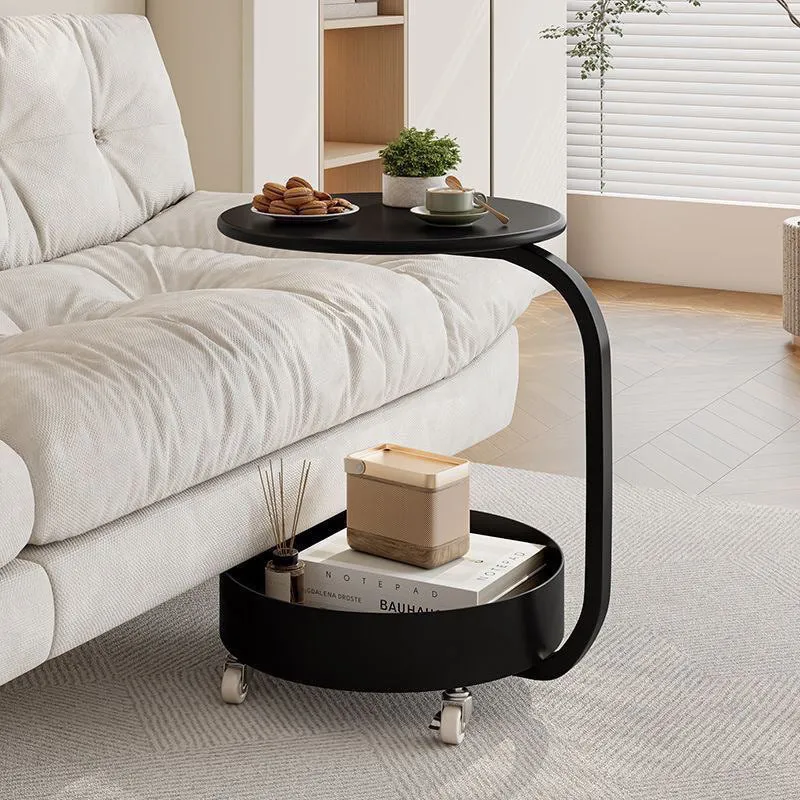 Modern Minimalist Iron Round Side Table With 2-Tier Storage For Bedroom & Living Room