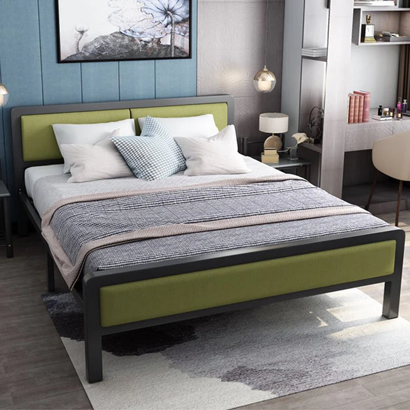 Contemporary Panel Bed with Upholstered Standard Bed in Iron Frame