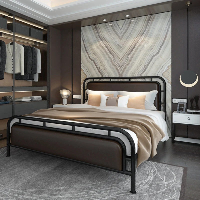 Glam Open-Frame Bed Metal and Upholstered Standard Bed, 43.3" Tall