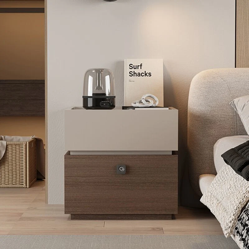 Modern Minimalist Oak Rectangular Nightstand With 2 Drawers & Smart Lock For Bedroom And Living Room