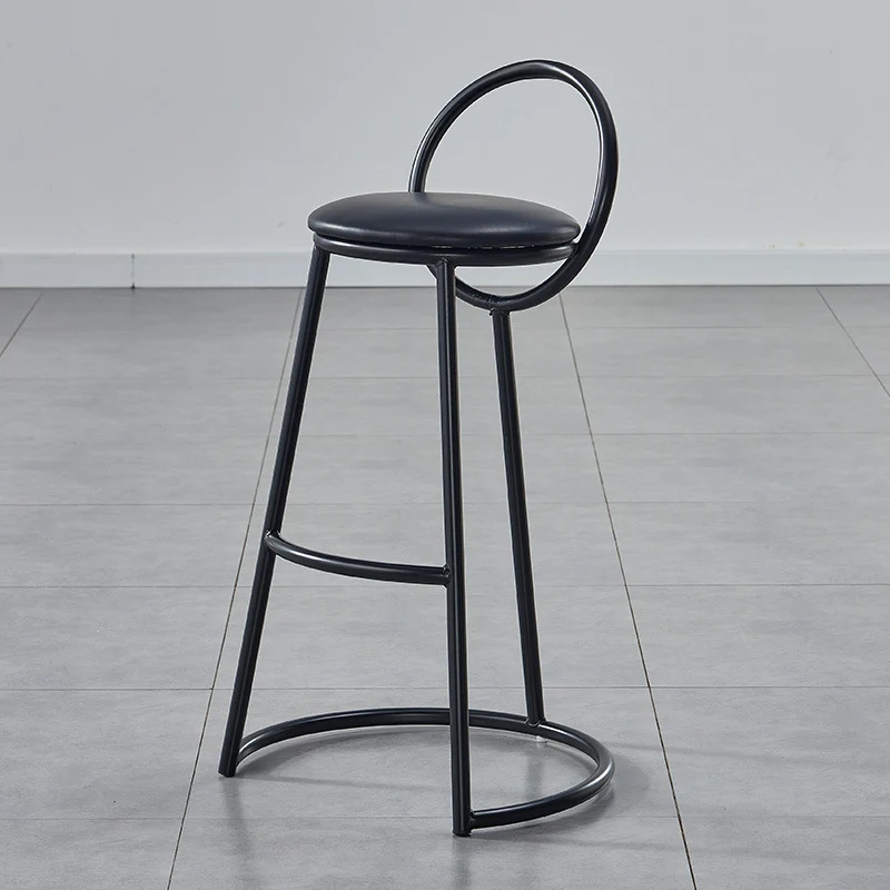 Modern Transitional Round Houndstooth Cushion Faux Nappa Leather Fabric Flannel Metal Bar Stool Arc Backrest Footrest For Dining Room