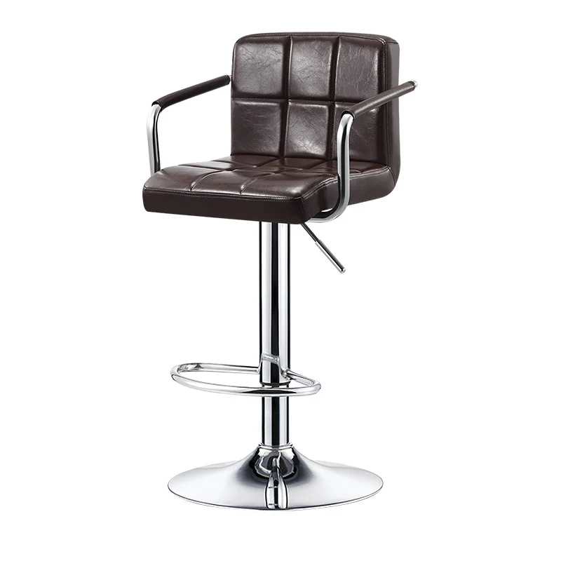 Contemporary Simplicity Square PU Leather Plywood Metal Liftable Swivel Bar Stool Backless Armrest For Dining Room