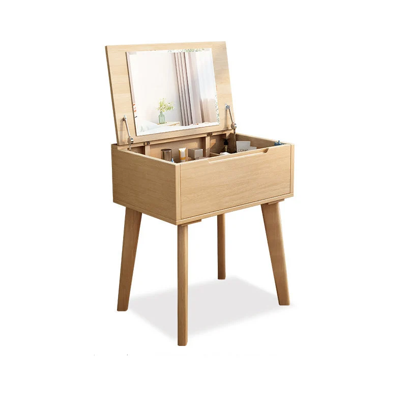 Solid Wood Make-up Vanity Bedroom Flip-Top Dressing Table with Mirror