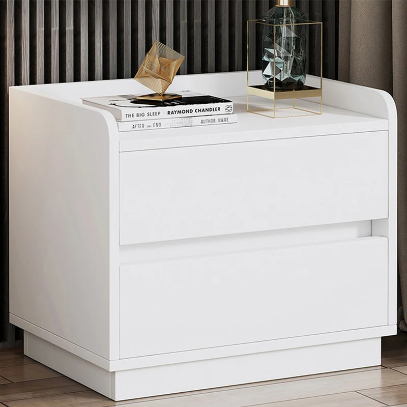 Modern Minimalist Medium-Density Fiberboard Cylindrical Rounded Rectangular Nightstand 2-Drawer For Bedroom