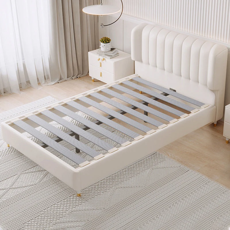 Contemporary White Wingback Bed with Upholstered Headboard Bed