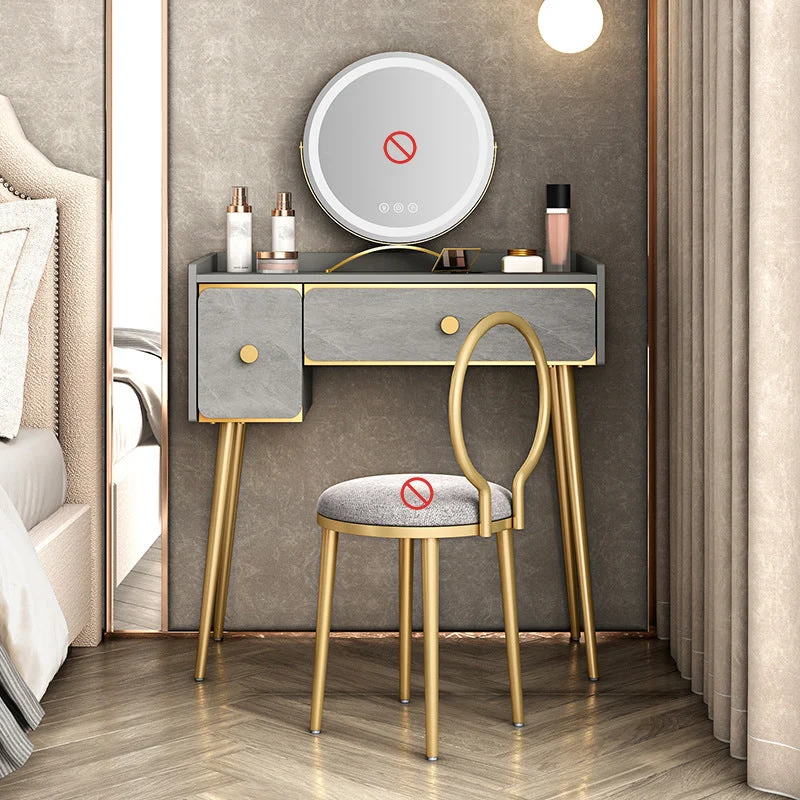 Glam Vanity Makeup Table Set Double Drawers Dressing Table Set