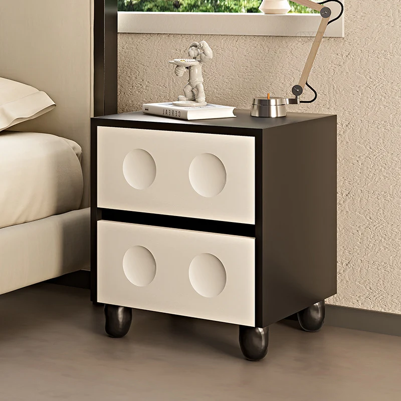 Modern Mid-Century Cube Plywood Pebble-Foot Nightstand 2-Drawer For Bedroom