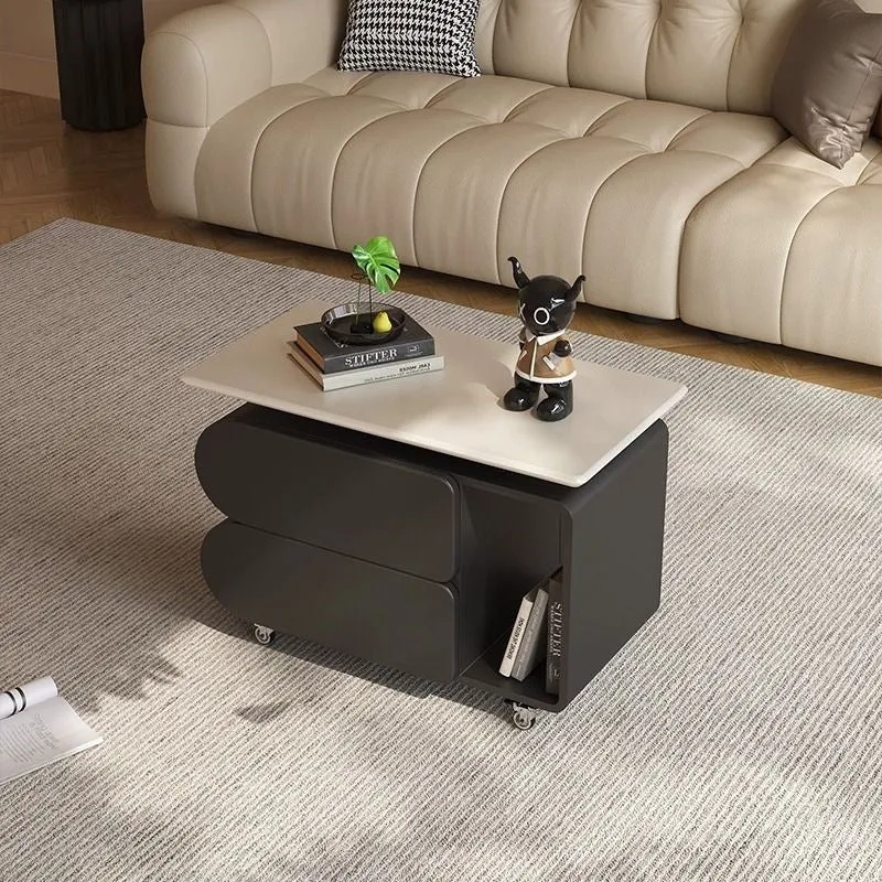 Contemporary Nordic Eco-Board & Iron Oval-Rectangular Coffee Table With Lift-Top And Swivel For Living Room And Bedroom