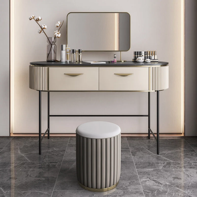 Vanity Set with 2 Storage Drawers 17.71" Wide Dresser with Mirror and Padded Stool