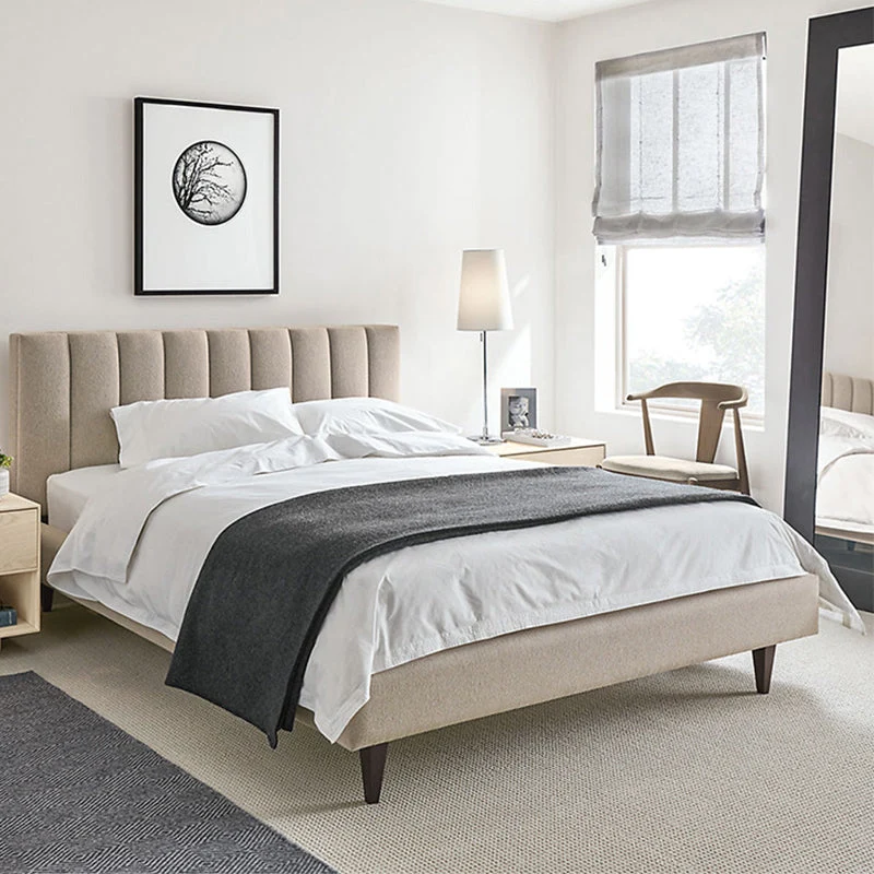 84.65 inch Wide Contemporary Bed Frame Solid Wood Bed with Upholstered Headboard