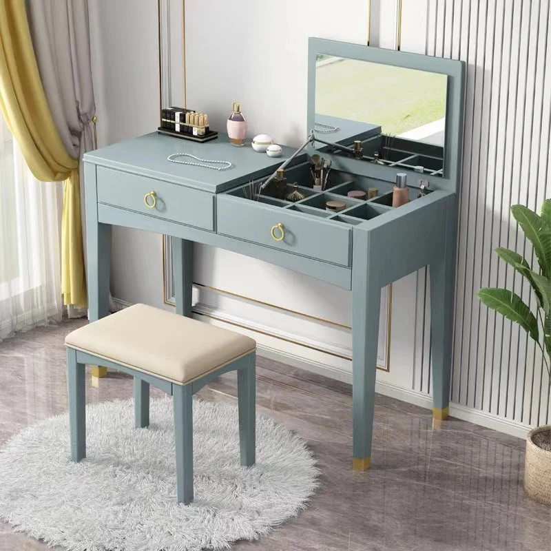 29.52" H Solid Wood Dressing Table Flip-top Makeup Vanity with Mirror