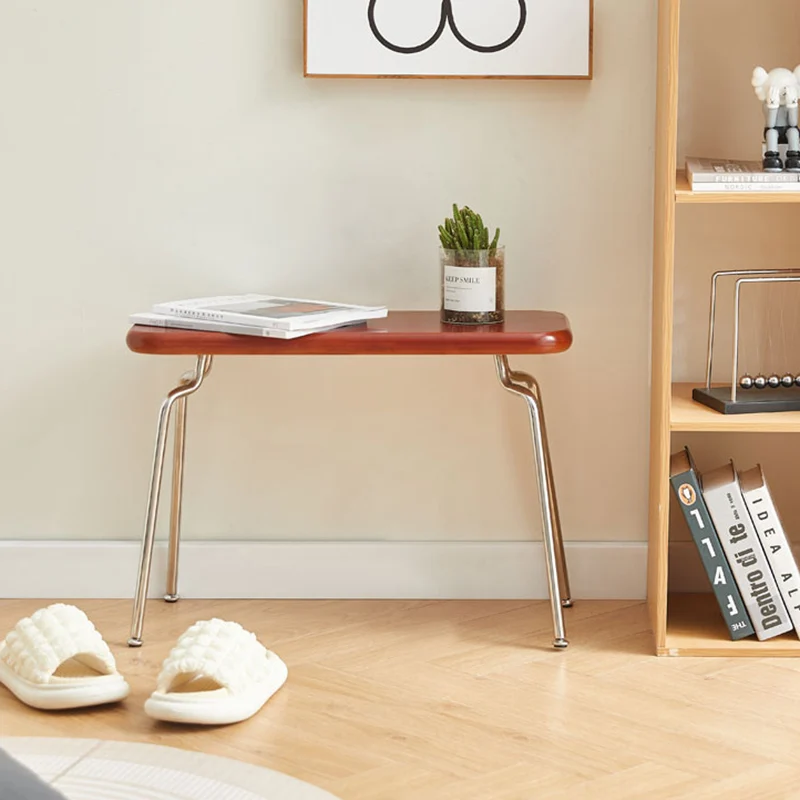 Modern Minimalist Rectangle Rubberwood Stainless Steel Backless Armless Bench For Entryways