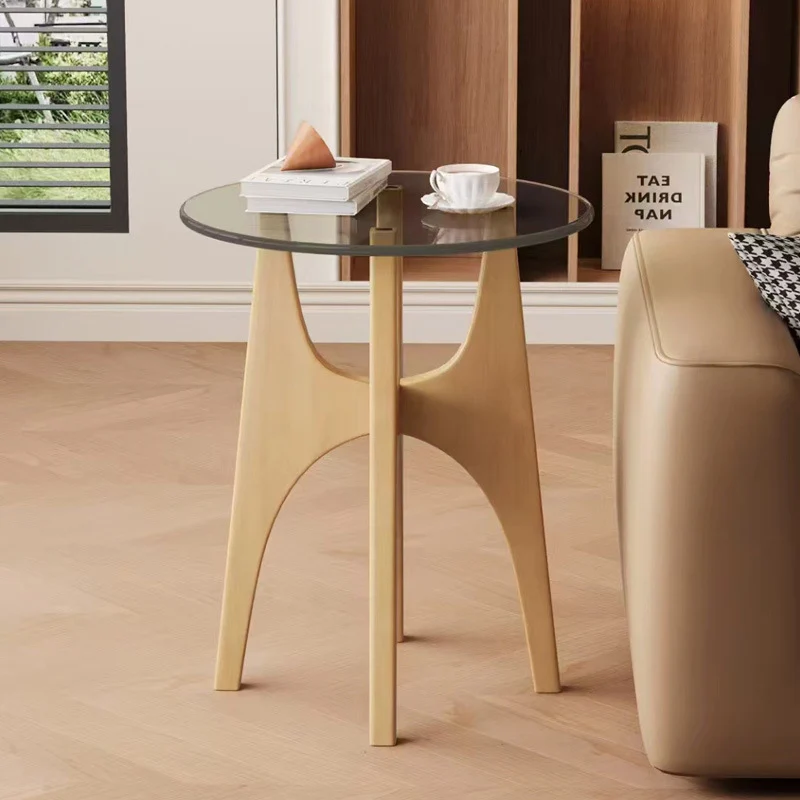 Contemporary Simplicity Round Glass Plywood Side Table 1 - Tier For Living Room