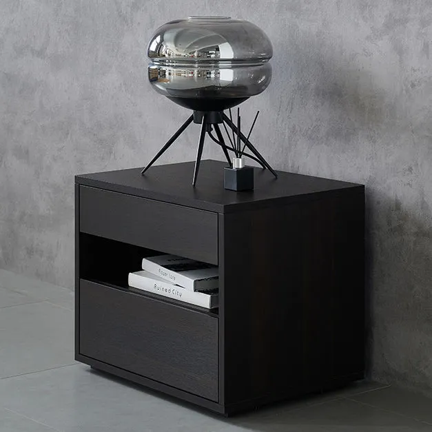 Contemporary Scandinavian Particle Board Rectangular Nightstand 2-Drawer For Bedroom