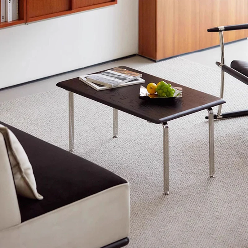 Modern Minimalist Rectangle Ash Stainless Steel Coffee Table 1 - Tier For Living Room