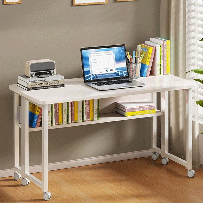 Modern Minimalist Carbon Steel Plywood Mobile Rectangular Side Table With 1-Tier For Living Room
