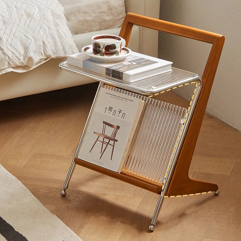 Contemporary Retro Geometry Glass Rubberwood Stainless Steel Side Table 1 - Tier For Living Room