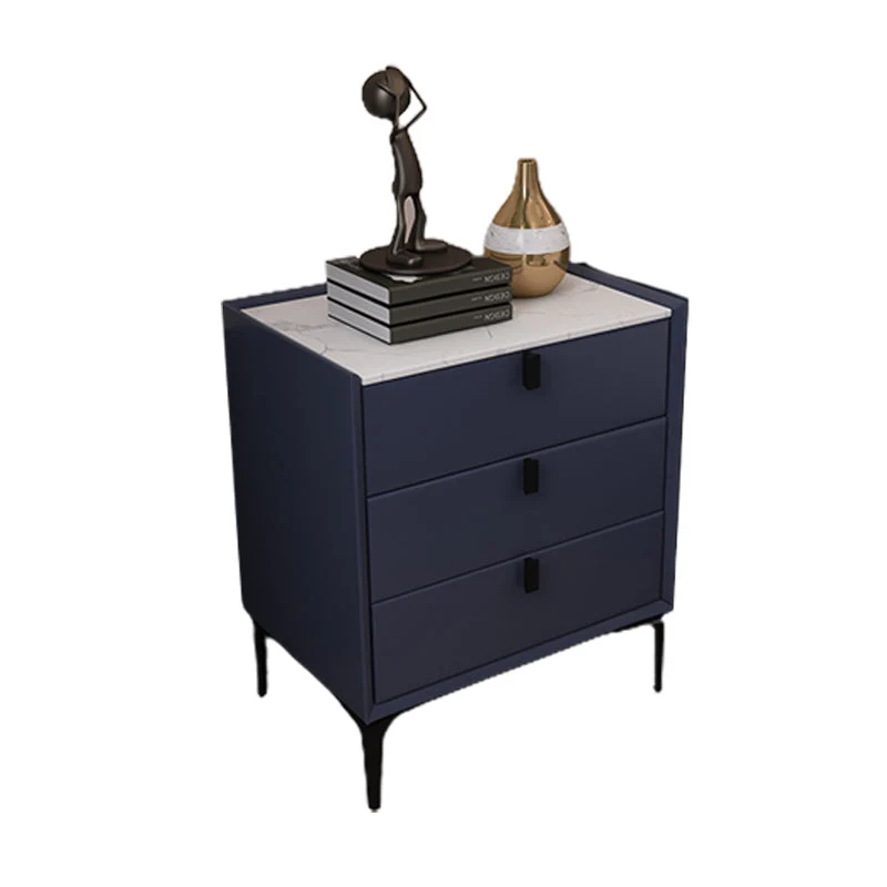 Modern Bedside Cabinet Stone Nightstand with 3 Drawers for Living Room