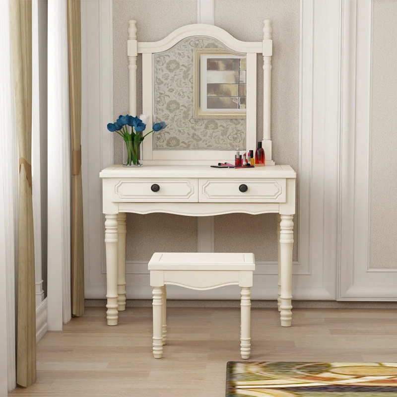 Three Piece Traditional Mirrored Vanity Set Solid Wood Dresser