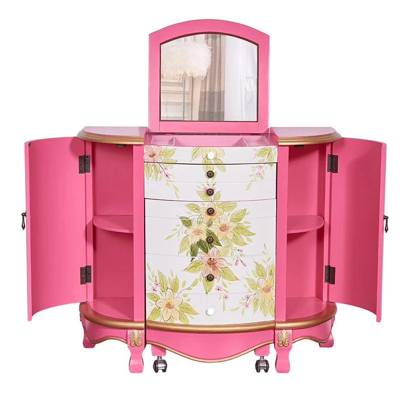 Victorian 1- Drawers Vanity Set with Stool and Mirror Dressing Table