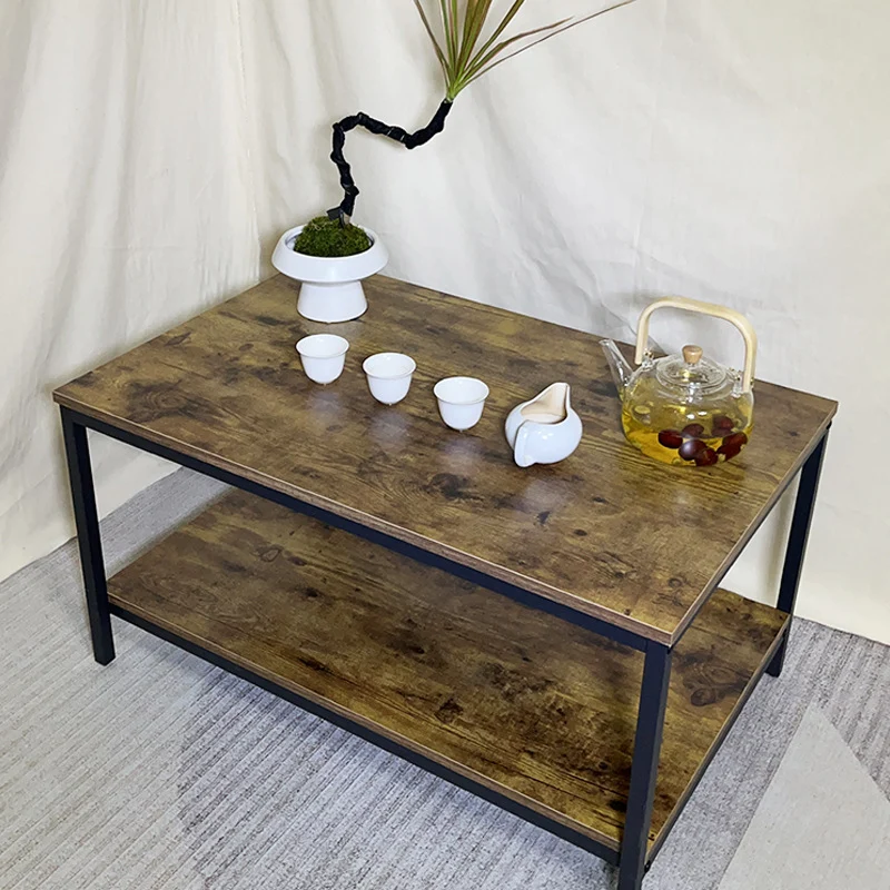 Modern Minimalist MFC & Iron Rectangular Coffee Table 2-Tier For Living Room