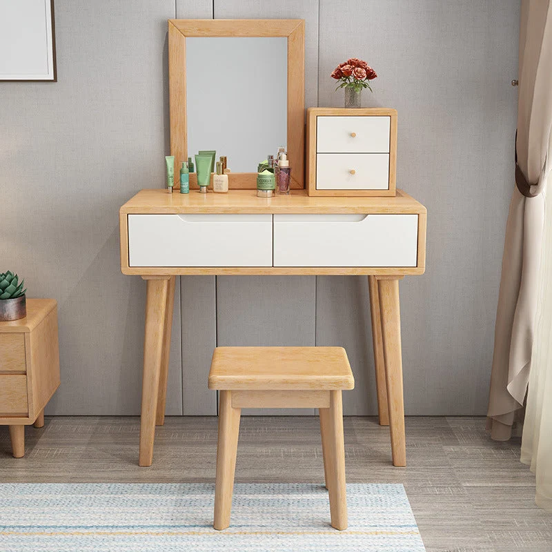 4 Drawers Vanity Set 15.74" Wide Solid Wood Make-up Vanity with Stool
