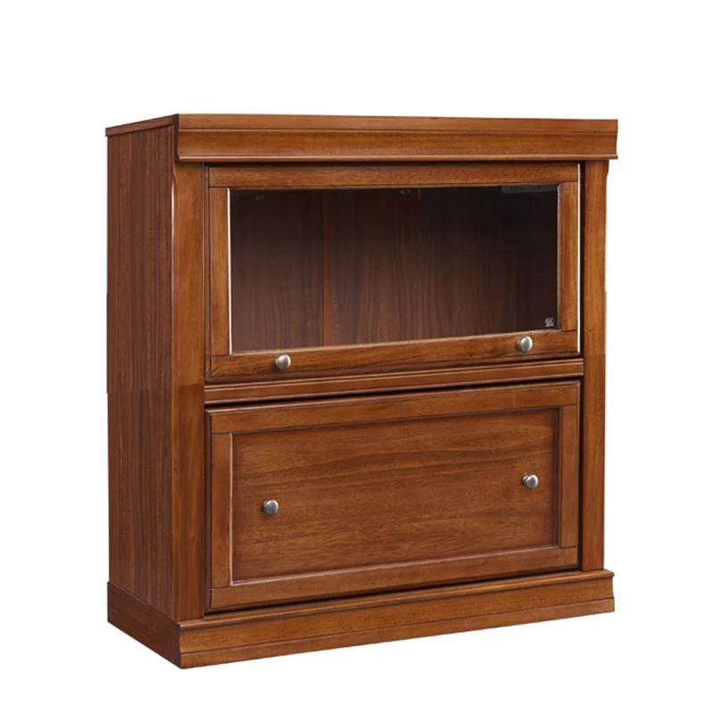 Wooden Standard Bookcase Modern Style Closed Back Vertical Bookshelf With Door