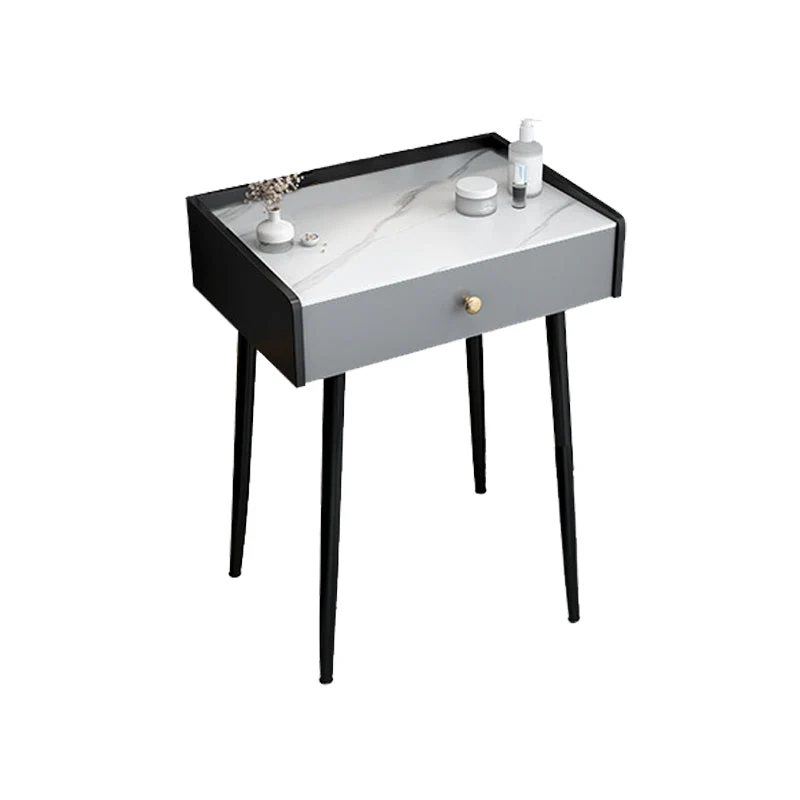Contemporary Stone Vanity, Storage Drawer With Stool, Black/White