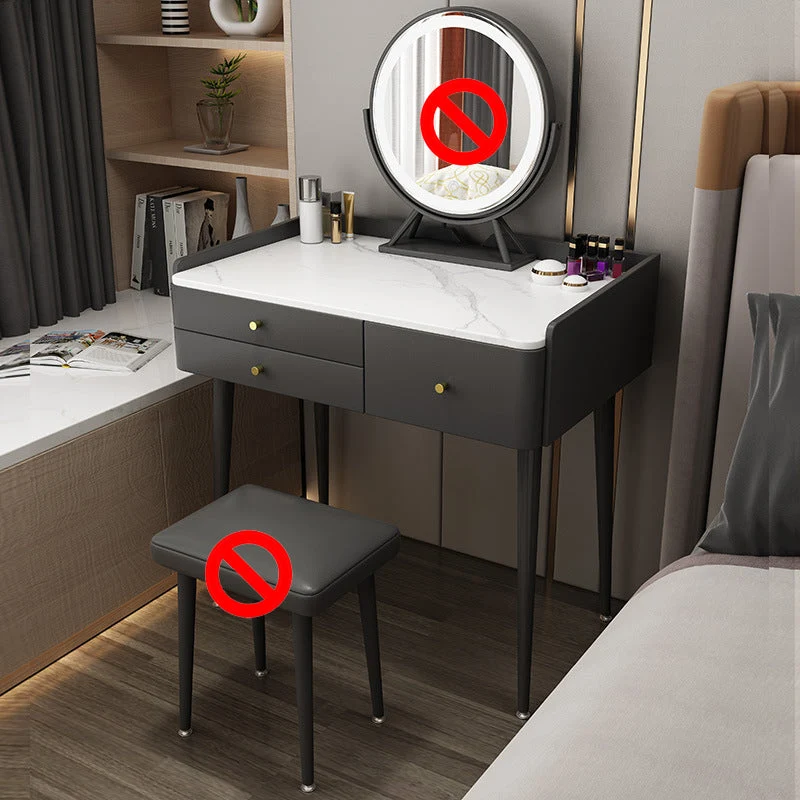 3 Drawers Make-up Vanity with Stool Stone Top Modern Dressing Table