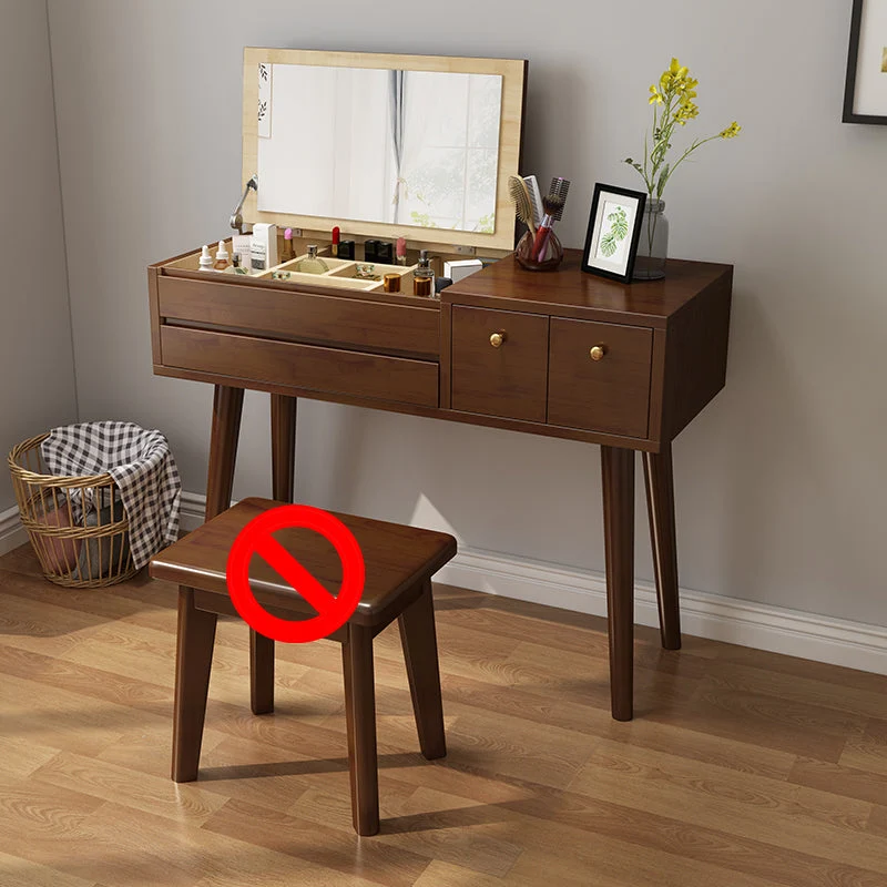 Scandinavian Bedroom Dressing Table Rubberwood Flip-Top Make-up Vanity