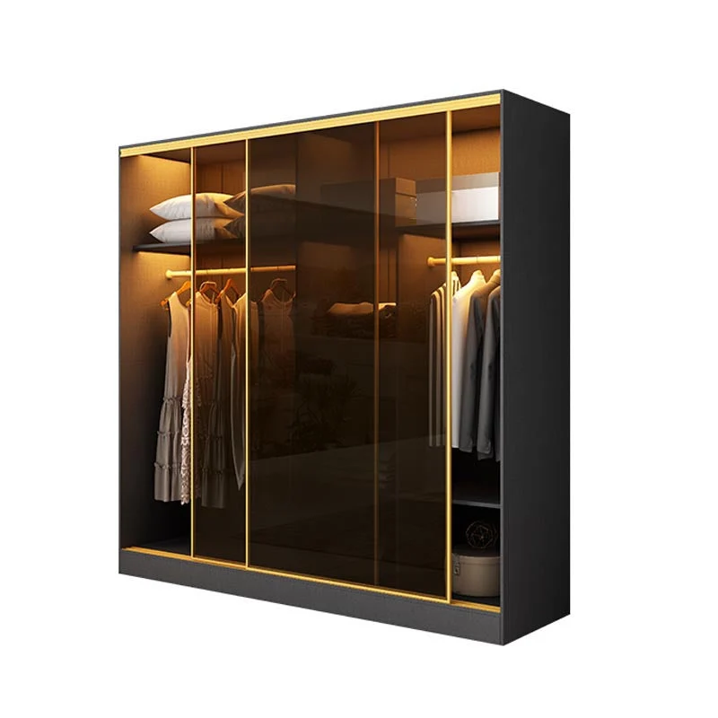Contemporary Style 5 Tier Wardrobe Glass Cloth Rod Included Wardrobe Closet