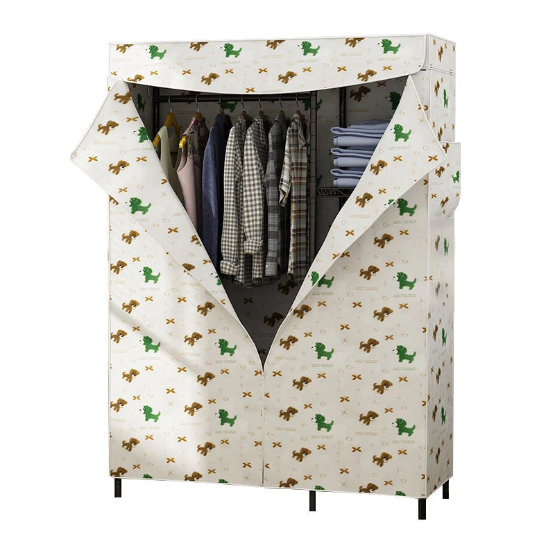 Contemporary Wardrobe Armoire Metal Frame Armoire with Garment Rod and Shelves for Home