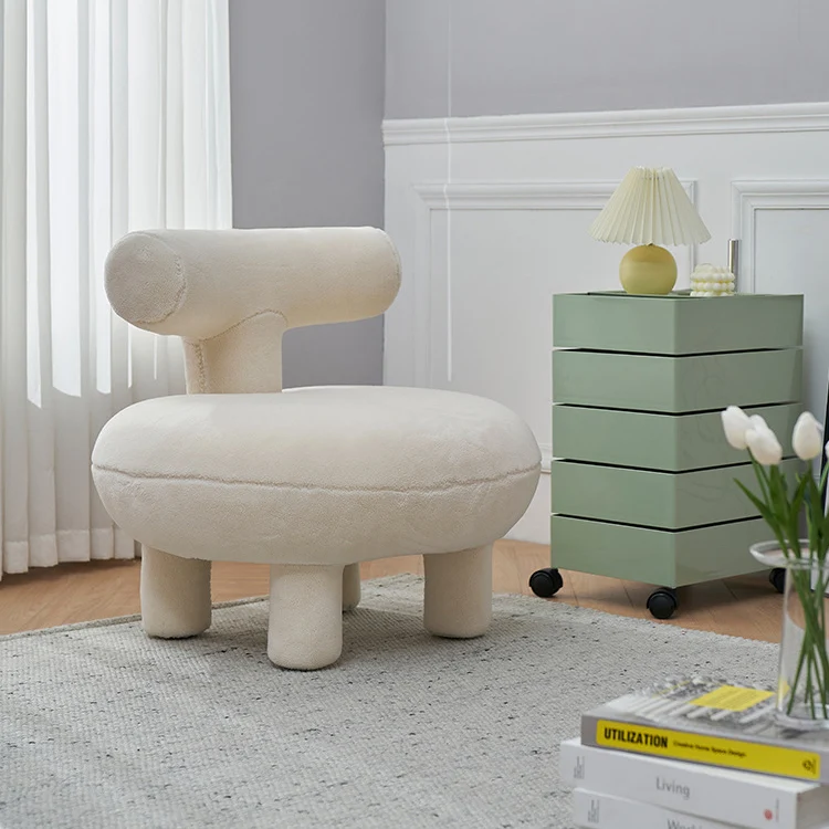 Contemporary Creative Sherpa Fabric Solid Wood Curved Round Kids Accent Chair With Backrest For Living Room