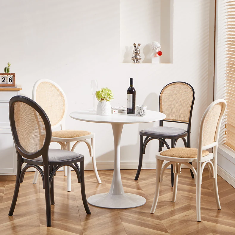 Contemporary Scandinavian Rattan Solid Wood Oval Square Dining Chair With Backrest For Dining Room