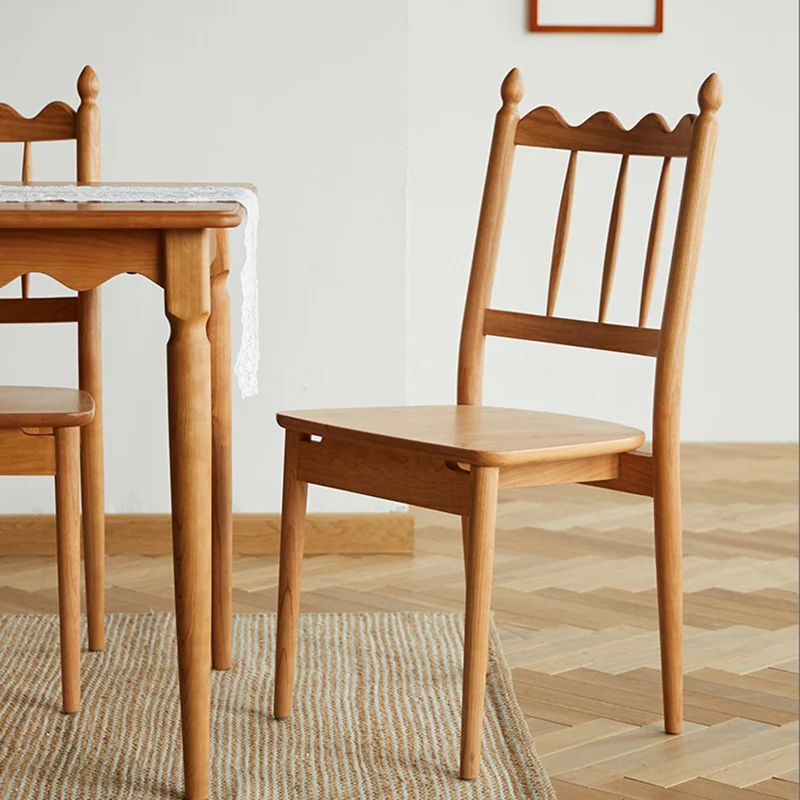 Traditional Vintage Cherry Wood Waveform Dining Chair Backrest Armless For Dining Room