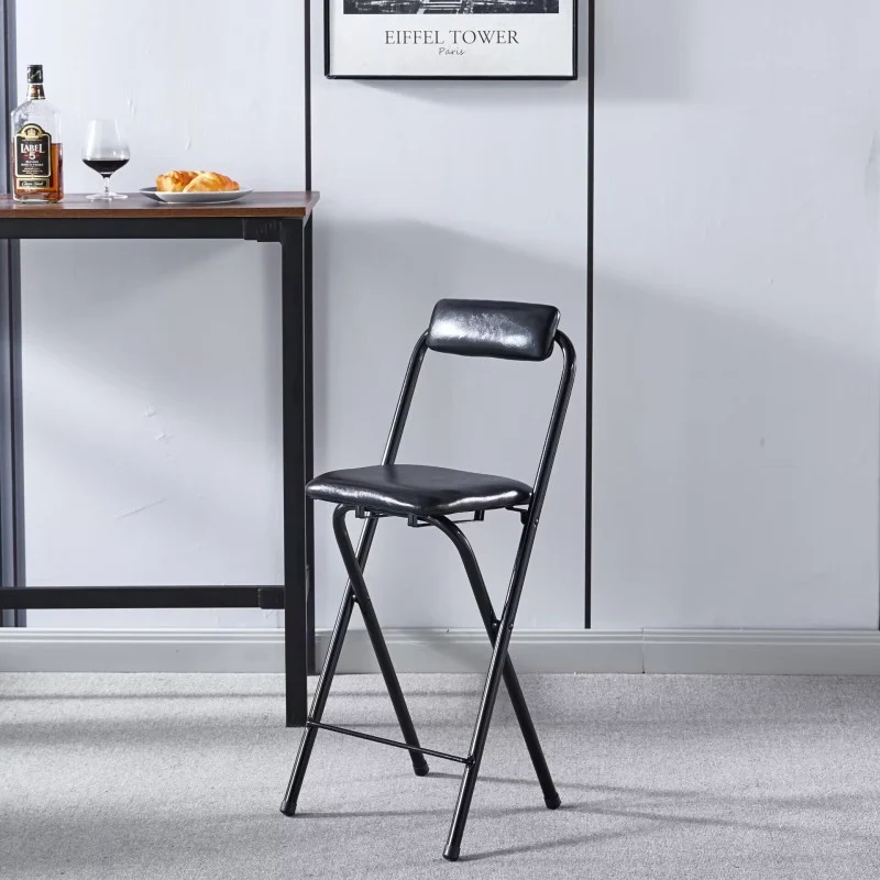 Modern Minimalist PU Leather Steel Foldable Square Bar Stool Backrest Armless For Dining Room