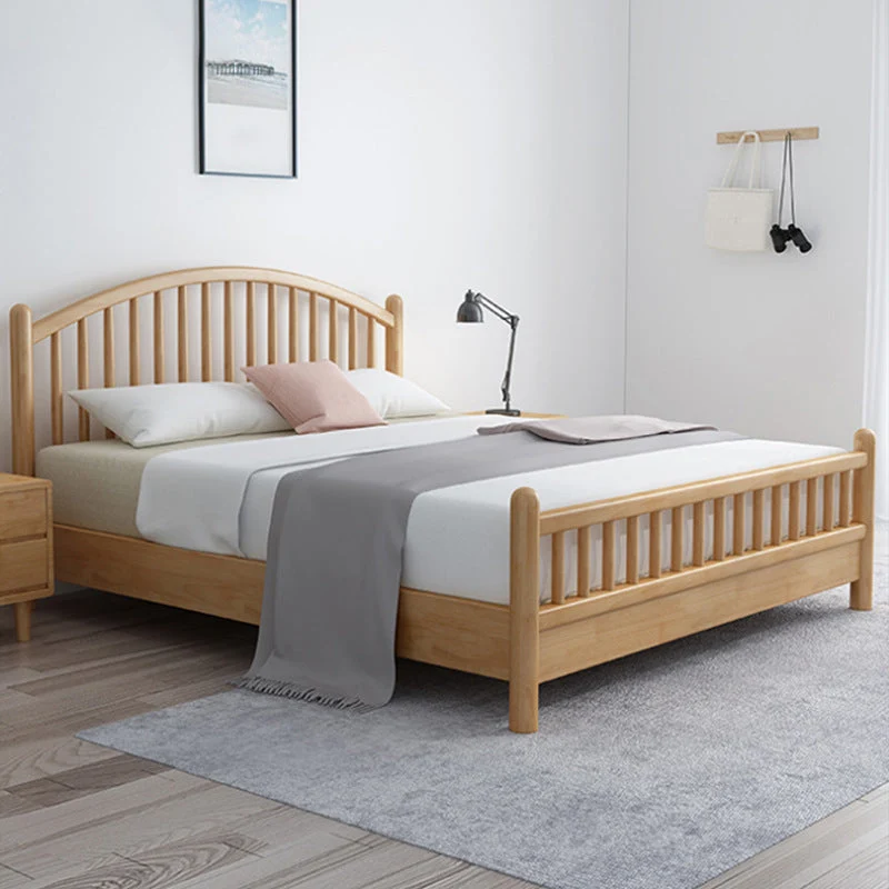 84.65 inch Wide Scandinavian Bed Solid Wood Bed Frame with Headboard