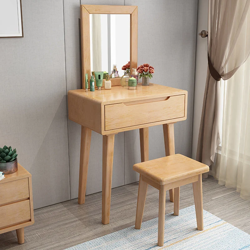 Contemporary Solid Wood Makeup Table Vanity Stool with Drawers