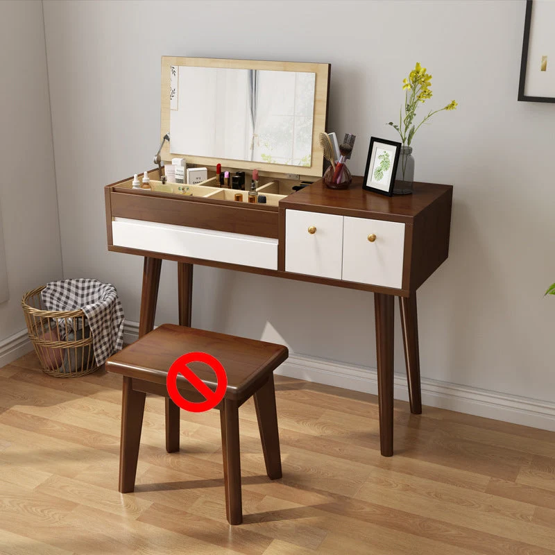 3-Drawer Bedroom Dressing Table Rubberwood Flip-Top Make-up Vanity