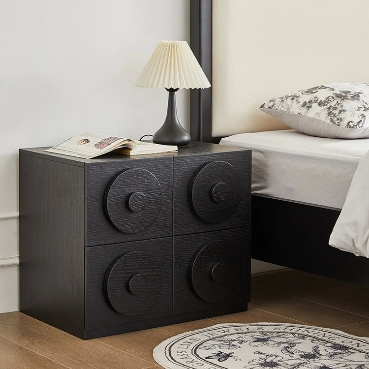 Contemporary Retro Pine Wood Plywood Square Combination Nightstand With 1-Drawer & 1-Cabinet For Bedroom Or Living Room