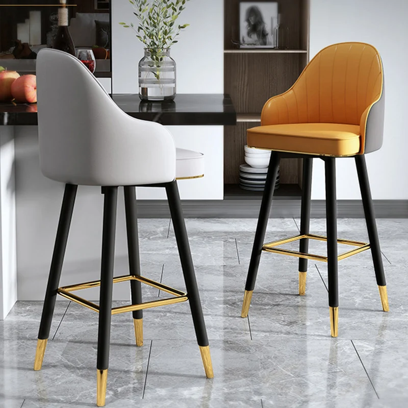 Contemporary Luxury Curved Faux Leather Flannel Velvet Iron Bar Stool Backrest Footrest For Dining Room