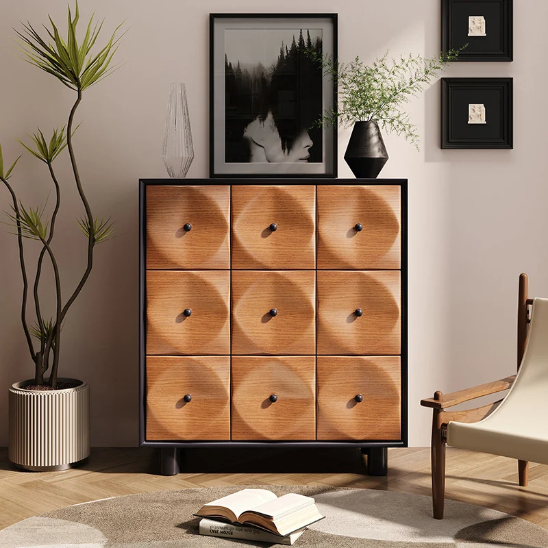 Contemporary Nordic Square Cube Solid Birch Wood Plywood Console Table 9 - Drawer For Living Room
