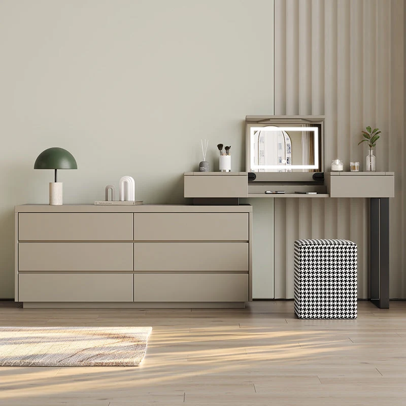 Modern Gray Flip-top Vanity Table and Stool with Storage - 30.3" High