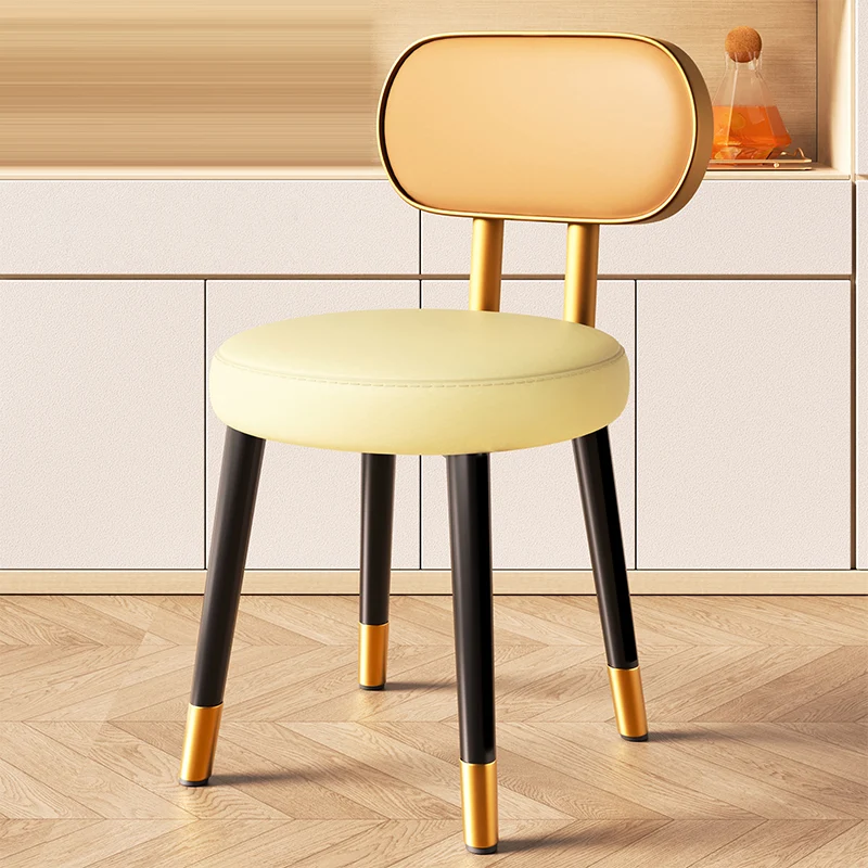 Contemporary Nordic Round Rectangular Carbon Steel Faux Nappa Leather Dining Chair Backrest For Dining Room